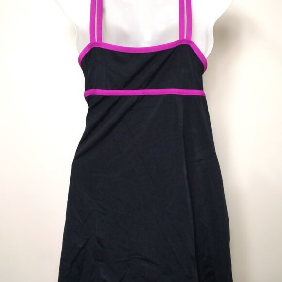 Inches Away Black & Fuchsia Skirted Spaghetti Strap Swimdress Foam Cups Sz 22W - Picture 4 of 6